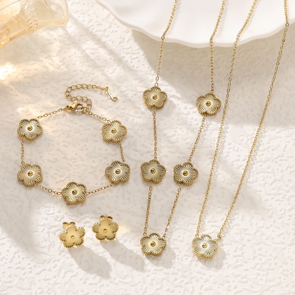 Designer Bracelet TB BHULAMTE Clover Flower Jewelry Set - Minimalist Titanium Steel Plum Blossom Accessories - Elegant Versatile Designer Trendy Jewelry