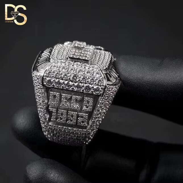 Wholesale VVS Moissanite Hip Hop Ring Letter Baguette Cut 925 Silver Custom Initial Letter Rings