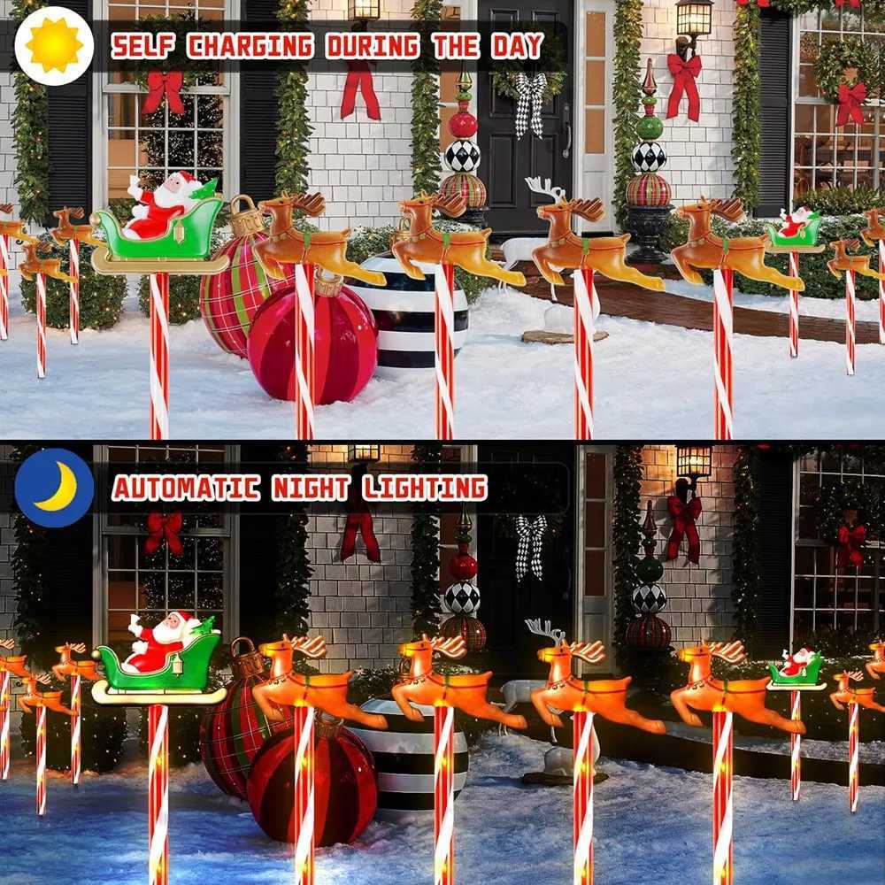 5pcs Solar LED Christmas Lights Santa Reindeer Pathway Lights for Outdoor Patio Garden Lawn Decor Holiday Lights Waterproof M251113