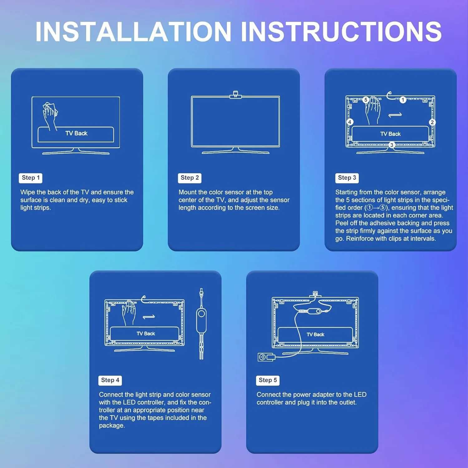 Smart TV LED Backlight with Camera Suitable for 55-65 Inch Screen TV Backlight Synchronized Screen and Music Flexible LED Strip W251112