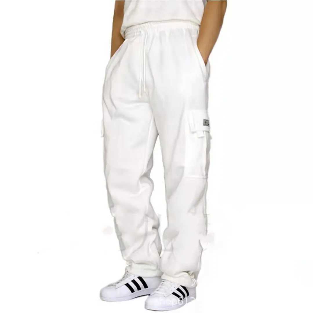 Mens fashionable casual sports pants with wool binding feet multiple pockets and ropes mens loose cargo pants 5XXJ250412