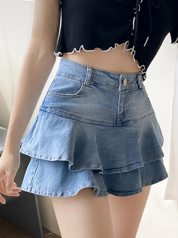 2025 Trendy Layered Denim Skirt With Pocket s Comfy Skirt For Summer A-line Sexy Mini Skirts 250407