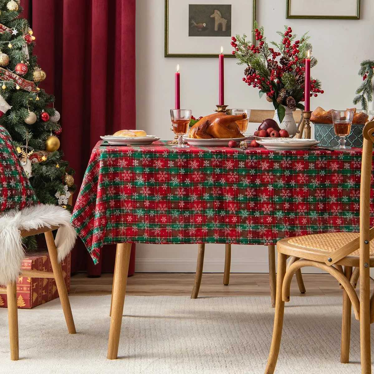 Christmas Christmas Checkered Tablecloth Rectangle Buffalo Plaid Xmas Table ClothsWinter Farmhouse Table Decor for Dining Parties Holiday Y251113