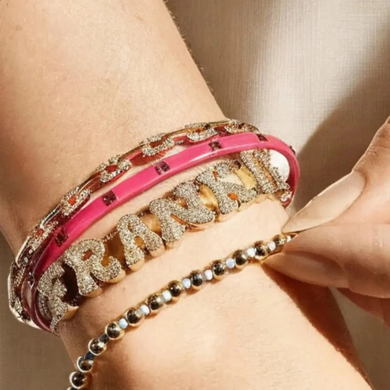 Sparkling Zircon Customized Name Bracelet 3D Bubble Letter Personalized Name Bracelet DIY 26 Initial Letter Bracelet Jewelry Gift 250408