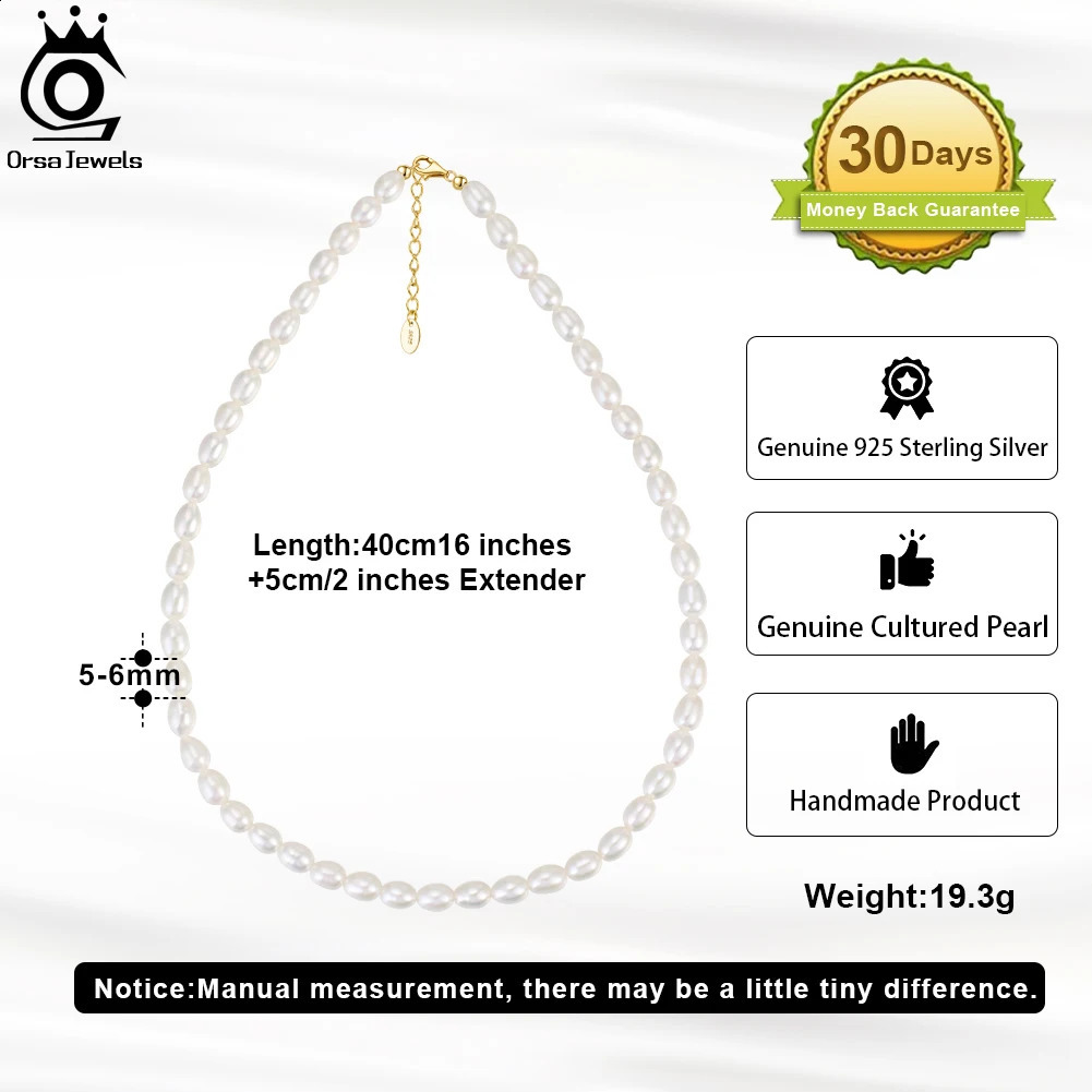 ORSA JEWELS 925 Sterling Silver Pearl Choker Necklace Handmade 5-6mm Handpicked Freashwater Pearl Chain for Women Jewelry GPN26 250407