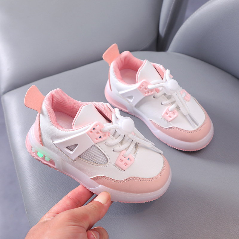 designer shoes 2025 style children's sports shoes leather upper LED luminous children's shoes for girls and boys aged 1-6 sports and leisure