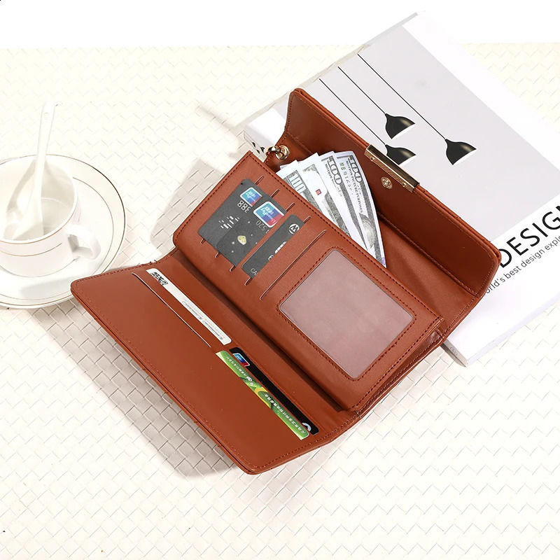 Womens Wallet Credit Card Clip High Quality PU Leather Wallet Womens Long Buckle 3-Fold Coin Wallet Womens Clutch Bag 250410