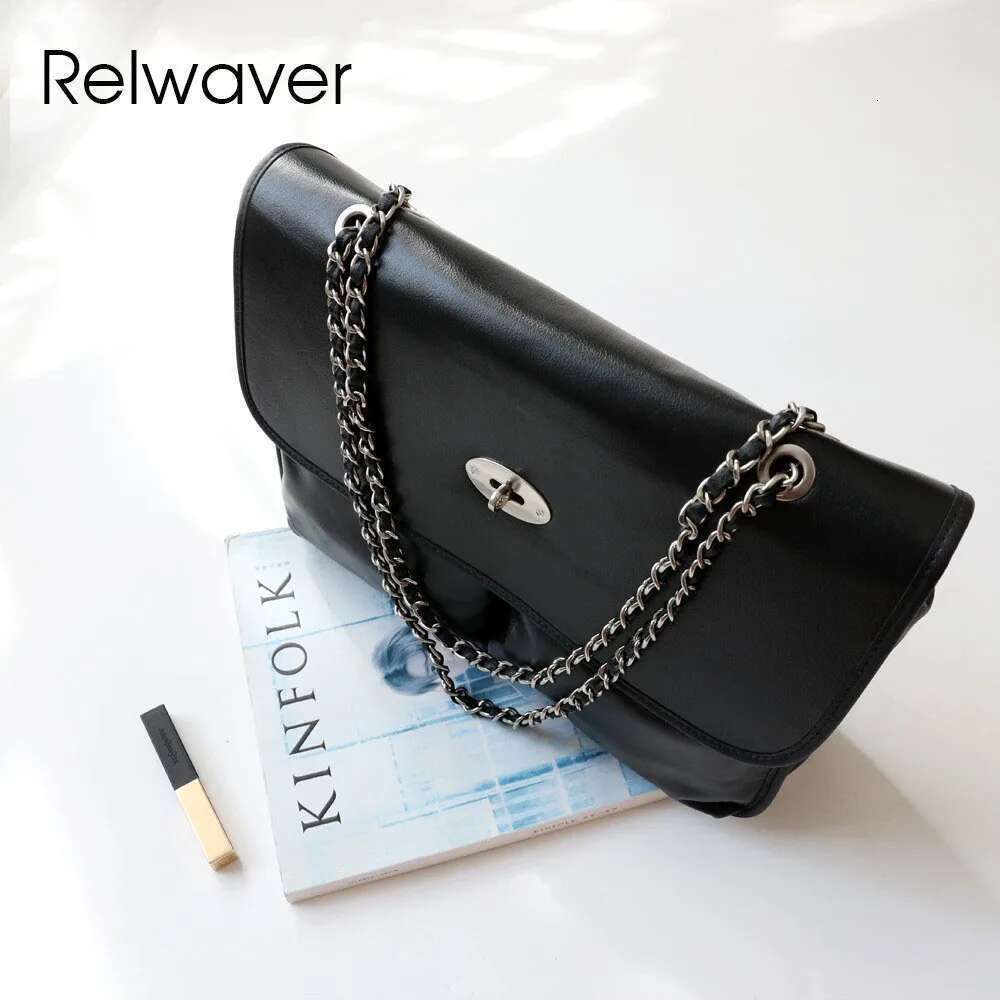 Relwaver Women Shoulder Bags Tree Cream Cow Postman Bag 2025 Spring Versatile Preppy Style Big Genuine Leather Handbags