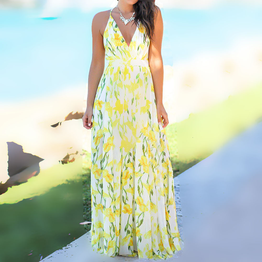 2025 Spring and Summer New Womens Fashion Strap Printed Beach Dress for Women