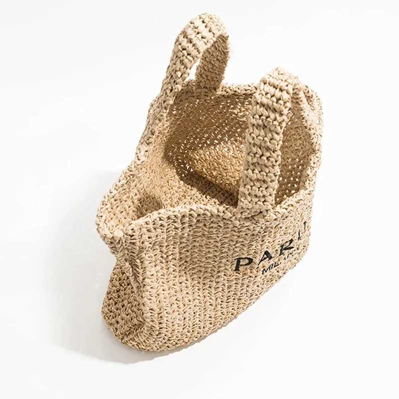 Raffia Crochet straw tote bag women handmade large capacity summer beach woven handbag black natrual paris shopper bag 2023 newC250412