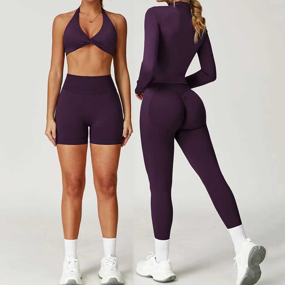 Seamless Yoga Set Gym Clothes 2PCS Women Sportswear Yoga Suits Tracksuits Fitness Long Sleeved Jacket Sports Bra Gym Leggings J251112
