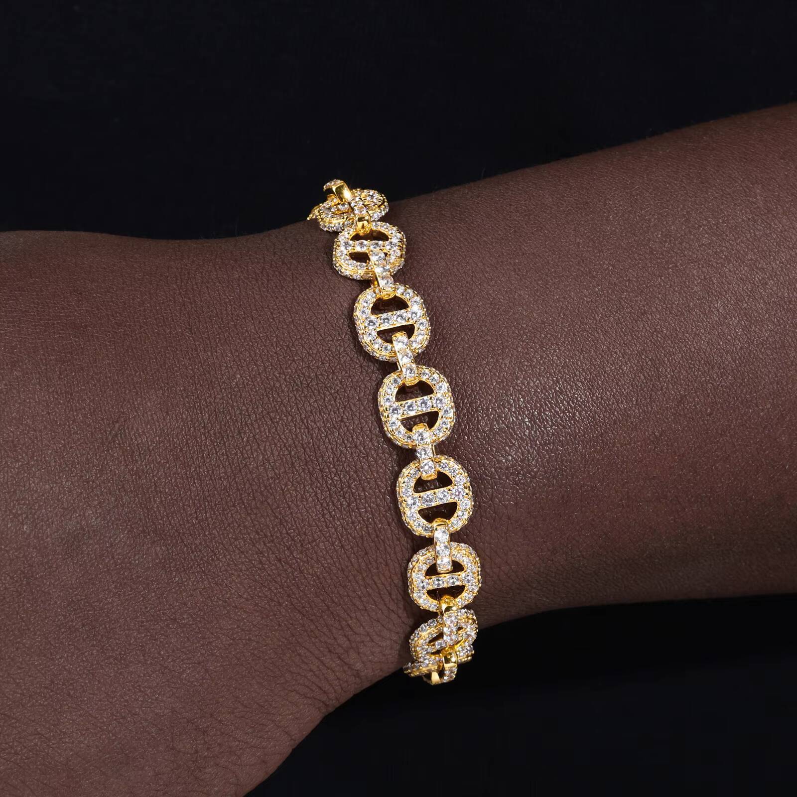 High Quality 11mm Hip Hop Bracelet Gold Plated Brass 5A CZ Diamond Ice Out Fashion Link Bracelet for Men Gift