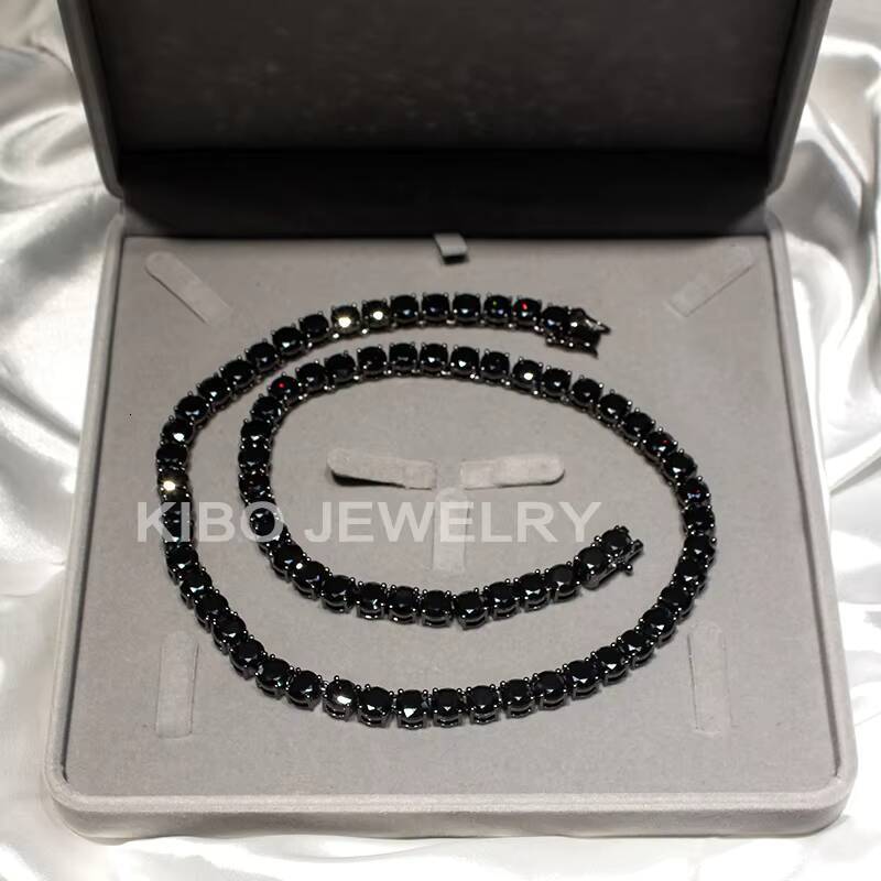 Iced Out Tennis Chain Necklace 925 Sterling Silver Diamond Black Moissanite Tennis Chain