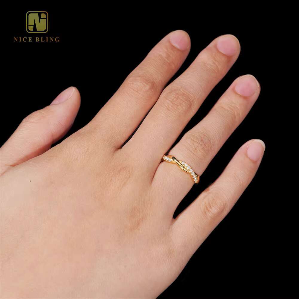 Unique Bridal Jewelry 925 Sterling Silver Moissanite Diamond Twist Rope Engagement Eternity Band Ring