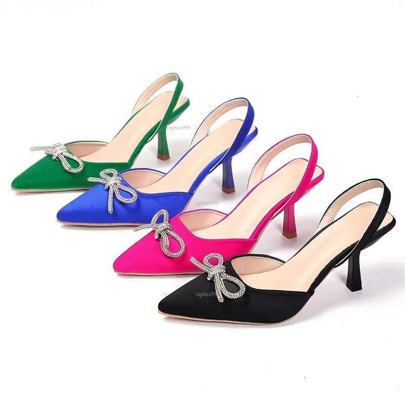 New Free Shipping Designer Shoes 2025 Summer New High Heel Shoes For Women With Bow And Bright Decoration Pointed Baotou Fabric Face Thin Heels Sandal