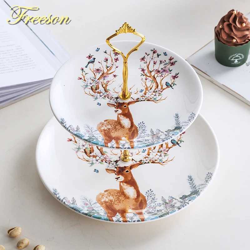Christmas Elk Ceramic Fruit Plates Reindeer Snack Dishes Christmas Deer Cake Plate Candy Dish Food Porcelain Tray Tableware Decoration Y251113