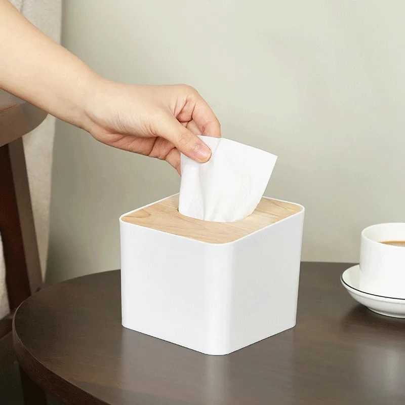 Square Tissue Box Cover Toilet Paper Box with Wood Cover Napkin Holder Case Simple Stylish for He Space-Saving Organi Y251112