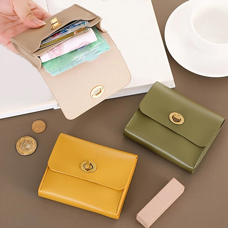 Real soft leather wallet for women short coin purse womens small wallet large capacity paper bag 250410