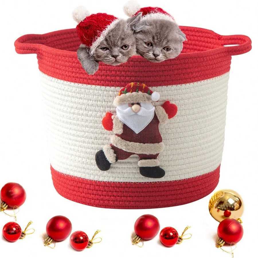 Christmas Handwoven Storage Basket - Storage Organizer for Christmas Supplies - Decorative Bowknot DesignMulti-Purpose Bin Y251113