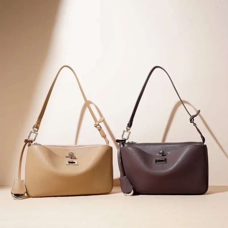 Genuine Leather Underarm High End Retro Casual Mahjong Bag Large Capacity Fashion Square Coin Purse Shoulder Wallet Ladies