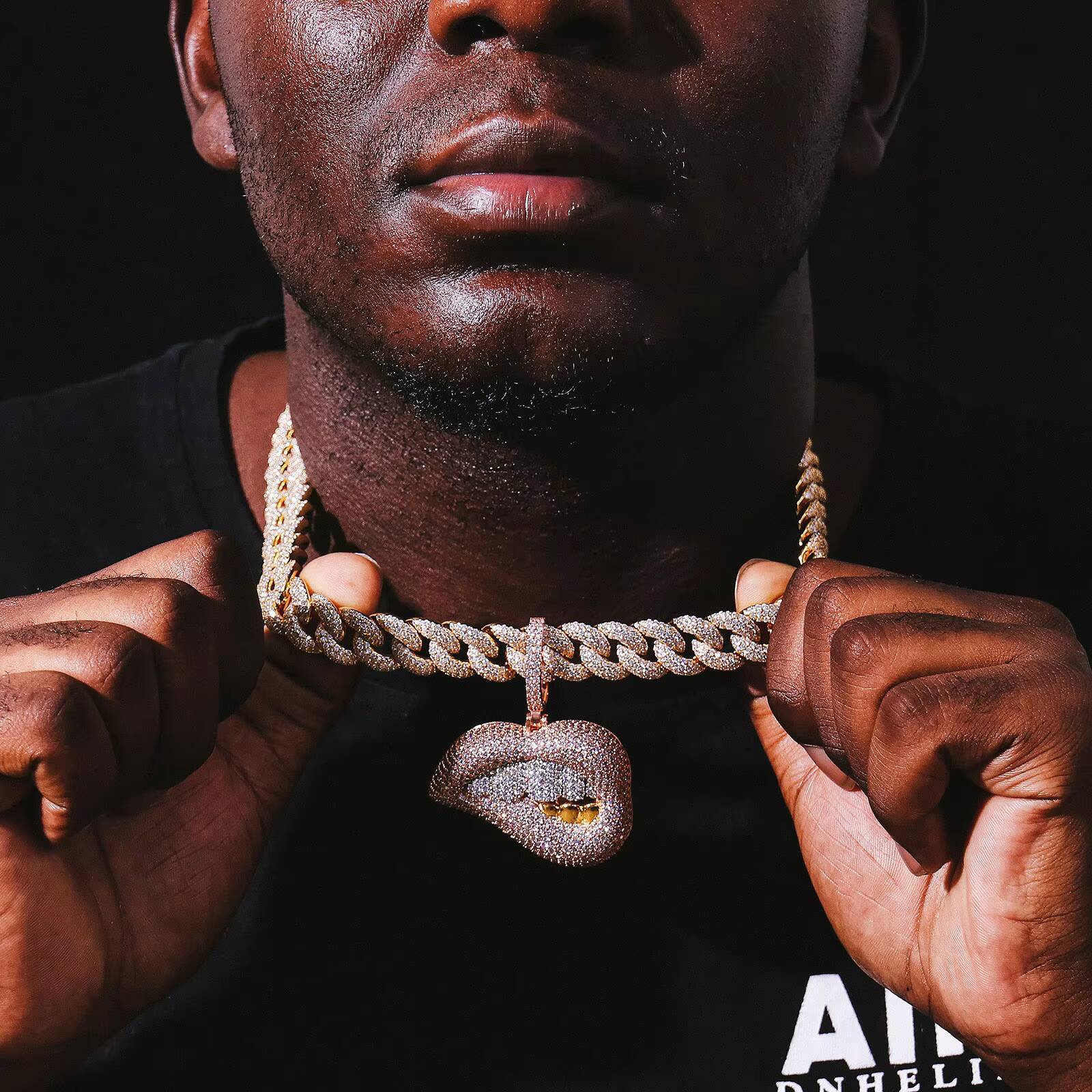 Fine Jewelry Customization 925 Sterling Silver Hip Hop Pendant Vvs Moissanite Diamond Lips Teeth Rose Gold Personalized Pendant