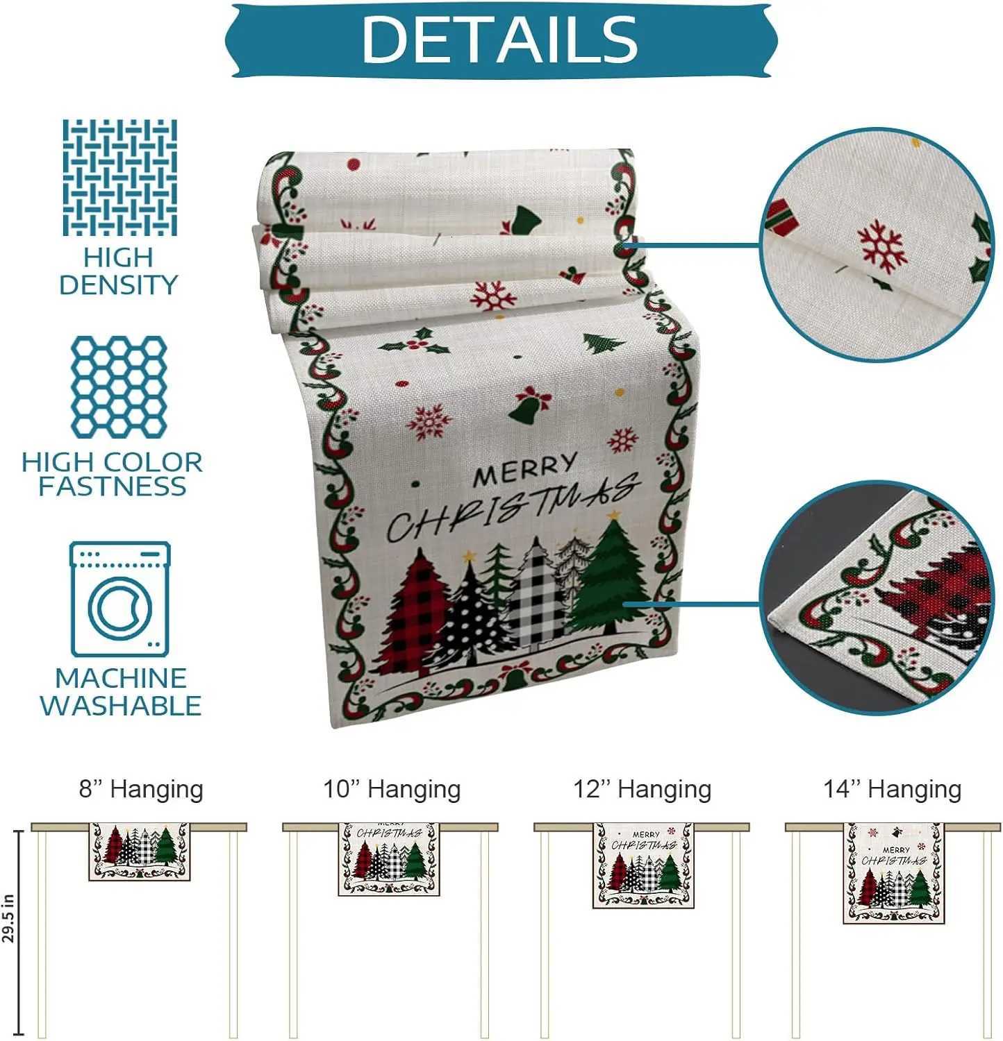 Christmas Christmas Tree Snowflake Bufflao Plaid Linen Table Runner Dresser Scarf for Xmas Party Decor Washable Kitchen Dining Table Decor Y251113
