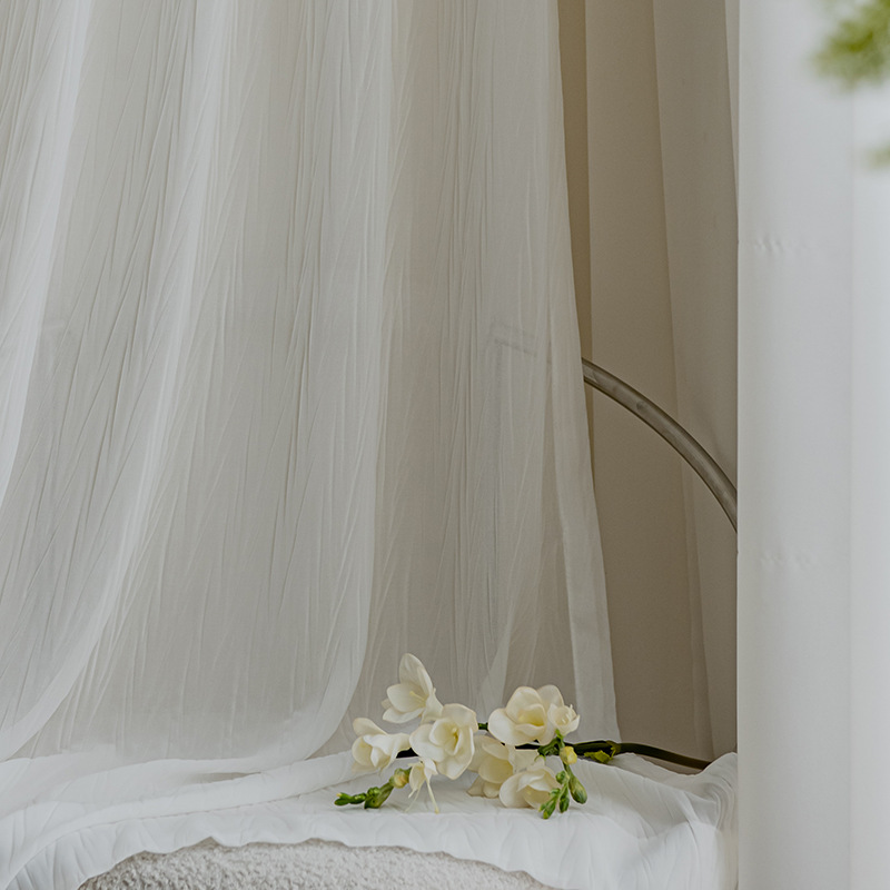 T0365 New French Translucent Semi-transparent Gauze Curtains Wrinkled Engineering Window Screens Living Room Bedroom Balcony Solid Color Curtain