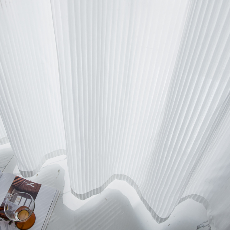 T0368 louvered chiffon white gauze translucent semi-transparent gauze curtain Nordic living room balcony bedroom gauze light and shadow window screen