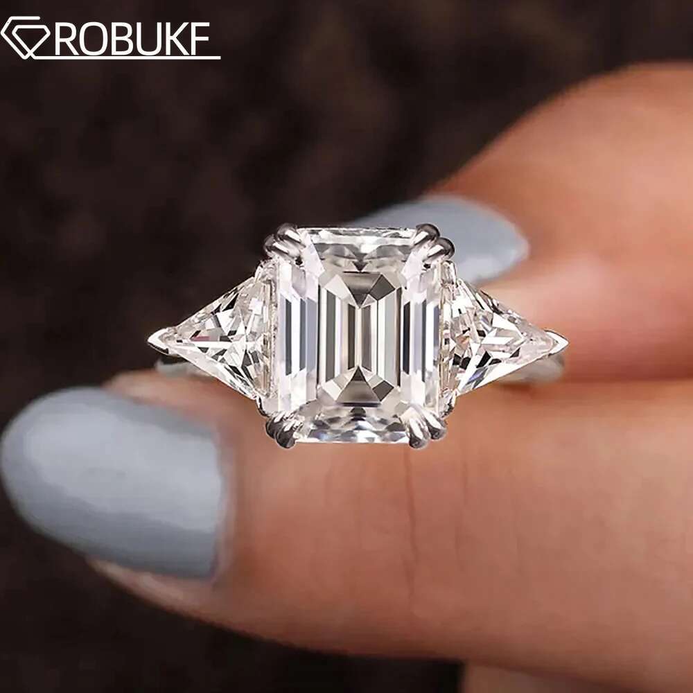 5cttw Emerald/Triangle Cut All Moissanite Rings For Women 3 Stone Diamond S925 Silver Engagement Wedding Band Jewelry With GRA