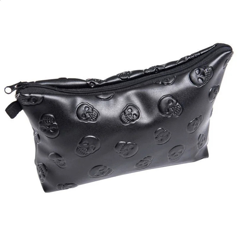 1 black skull makeup bag for women PU leather laser makeup bag travel organizer makeup bag 250410