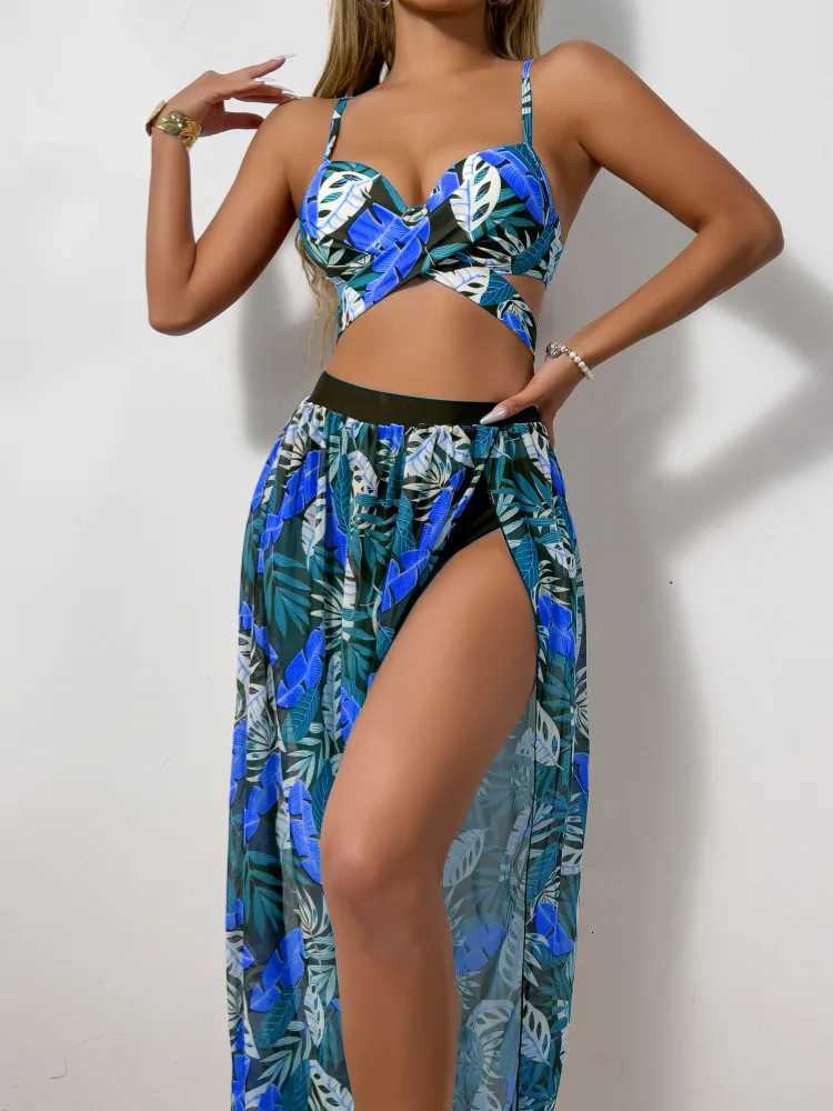 New Sexy Bikini Mesh Long Dress Three-piece Swimsuit WomenW251113