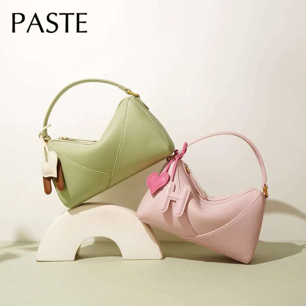 New Light Green Color Boston Tote Simple Niche Design Cowhide Leather Women Handbag With H Heart Deco Ladies Shoulder Bag