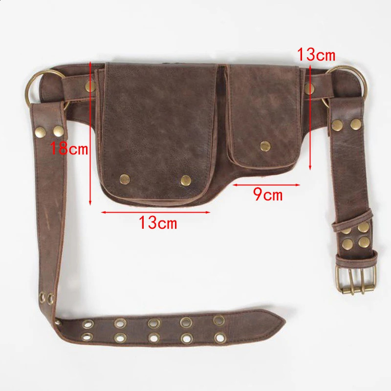 Womens Adjustable Medieval Punk Waist Bag Pu Leather Motorcycle Style Hip Belt Bag Retro Outdoor Sports Fantasy Bag Pocket 250408