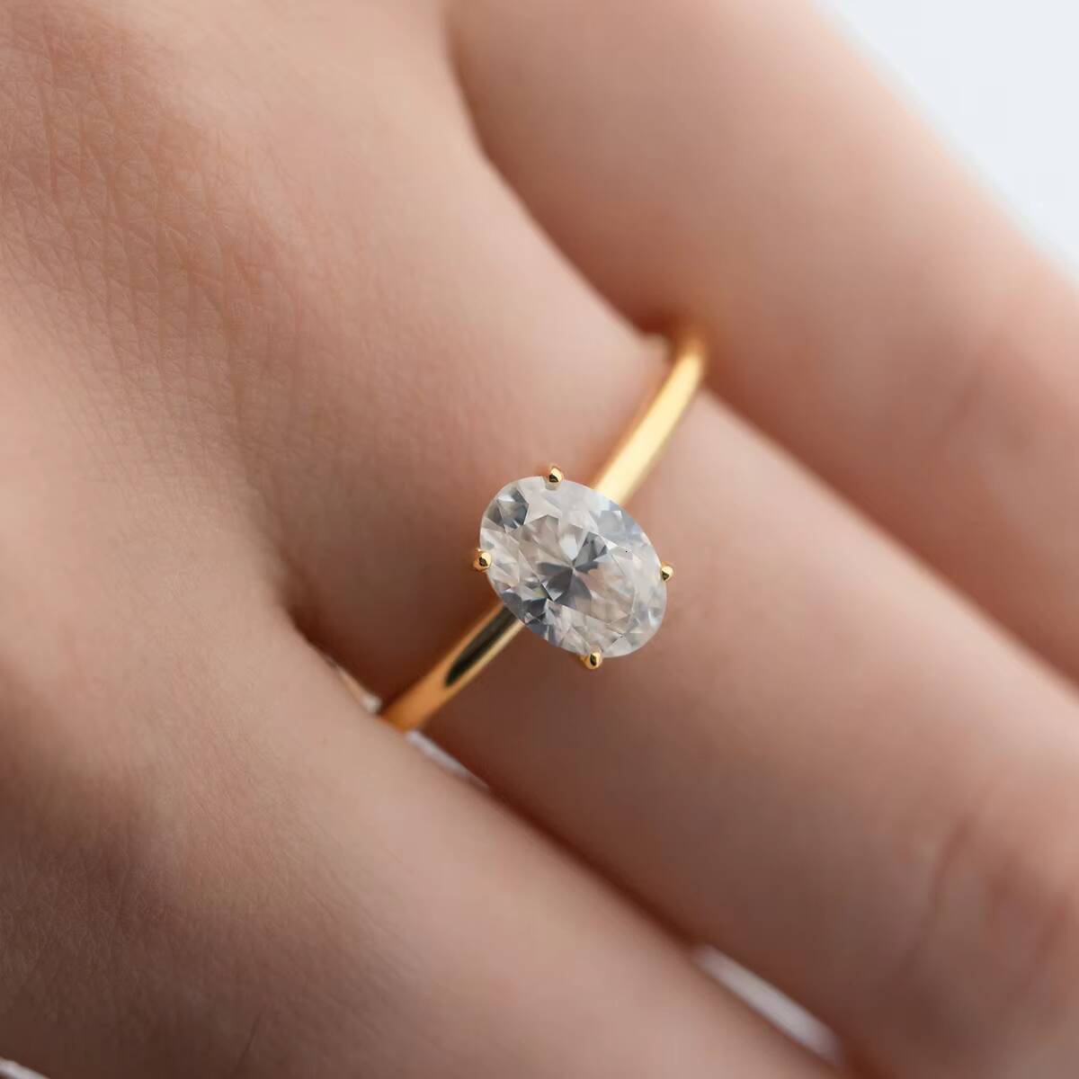10K Yellow Gold Prong Setting 1ct Oval Cut Womens Moissanite Engagement Rings