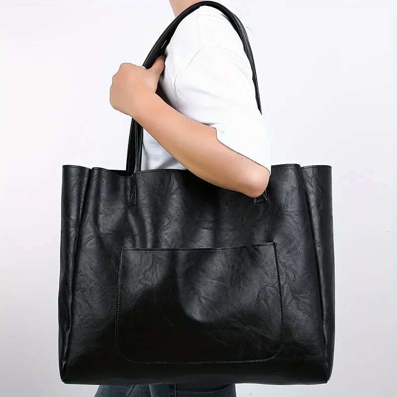New Minimalist Soft PU Leather Large Capacity Shoulder Bag Tote Handheld Women Ladies Casual Office Travel Big Purse