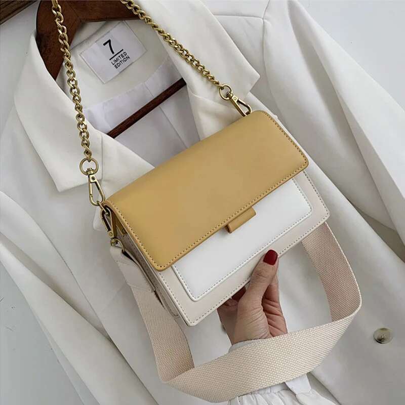 Trendy Contrast Color ,Leather Shoulder For Women, Designer Leather Crossbody Bag ,Fashion Flap Messenger Handbag