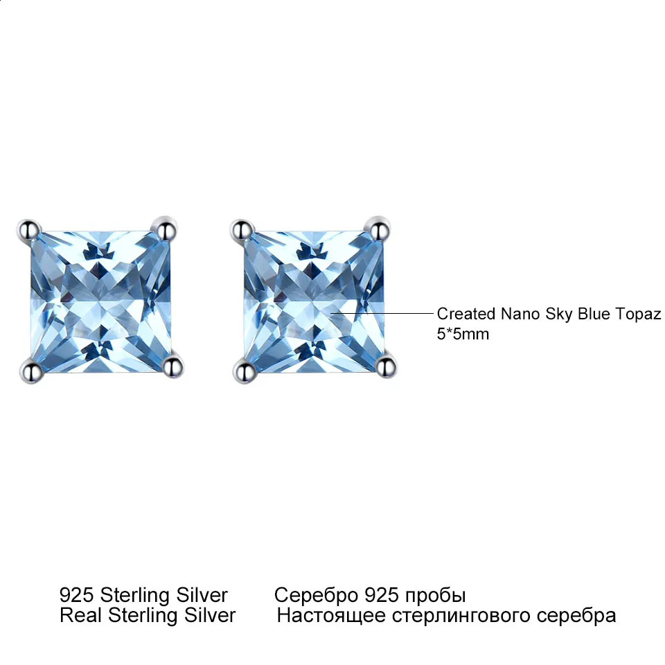 UMCHO 925 sterling silver stud earrings suitable for female princess cutting sky blue yellow jade earrings exquisite jewelry blue gemstones gift 25040