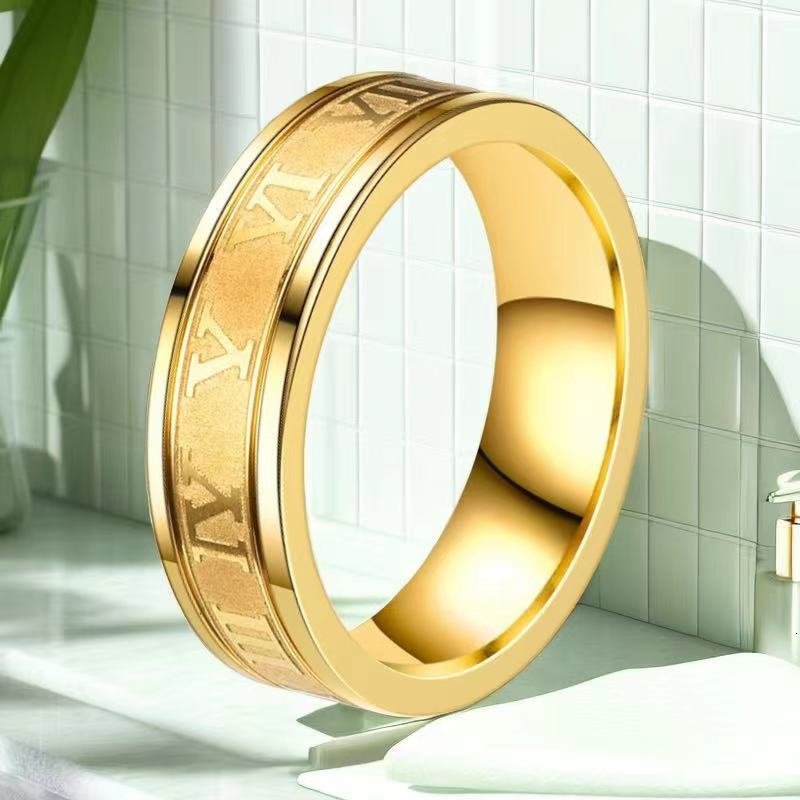 Stainless European and American Cross-Border Women's Titanium Steel 6mm Wide Roman Numeral Ring Fashionable Men's Trendy Corrosion