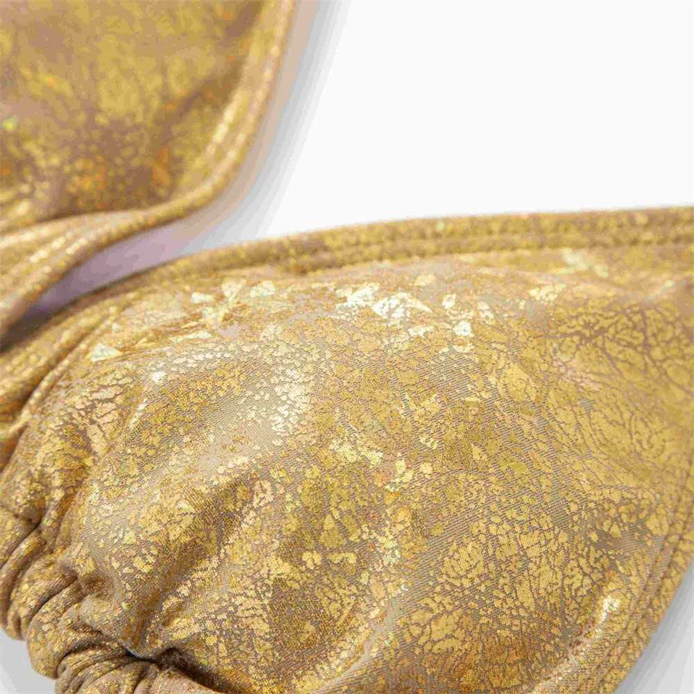 Golden Bikini Thong String Swimsuit Swimwear Women 2025 Trend Luxury Two Piece Bathing Swim Suit Brazilian Beach Vacation OutfitW251113