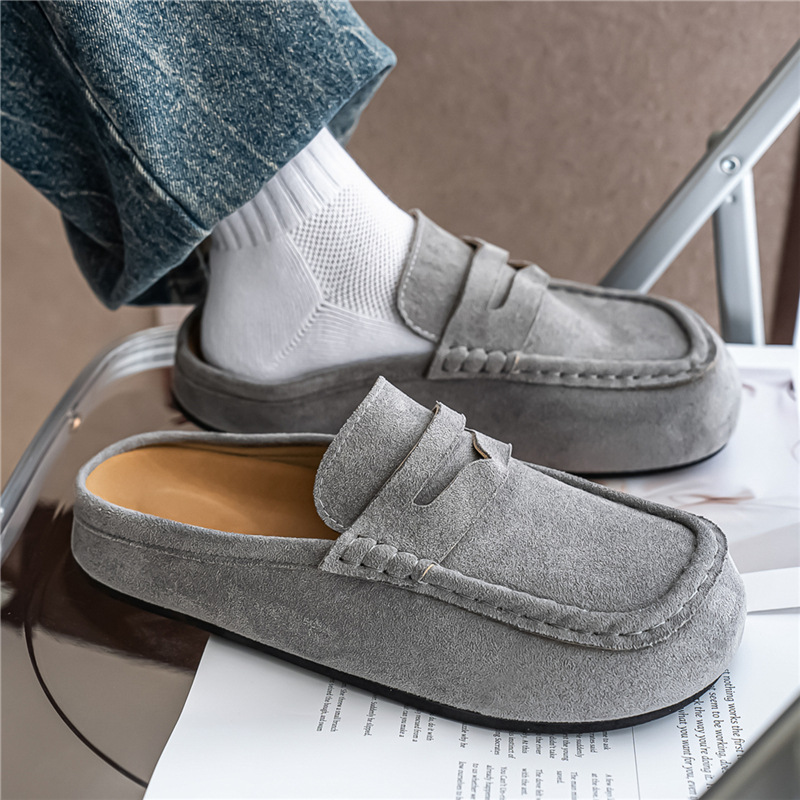 Popular New Design Men Comfortable Suede Casual Slide Slippers Fashion Thick Sole Home Closed Toe Mule Sizes 37-46 Gray Black Beige Free Shipping