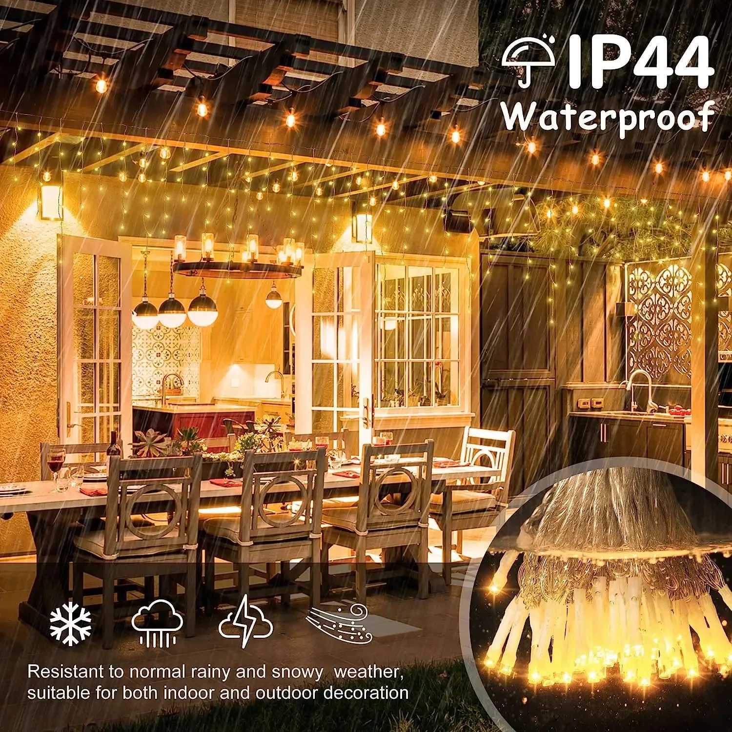 Christmas Decorations Festoon Icicle Curtain Led Lights Outdoor Warm White With White Flash Fairy Light Clear Wire New Year 2025 M251113