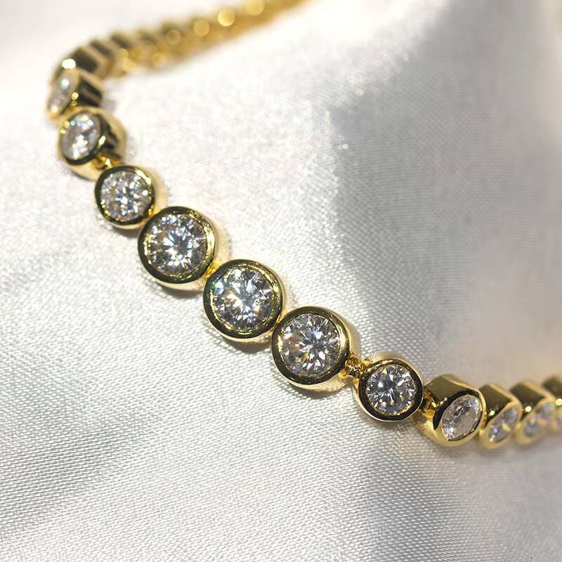 Women Jewelry Nail Set 10K 14K 18K Solid Gold Adjustable VVS Moissanite Tennis Bracelet
