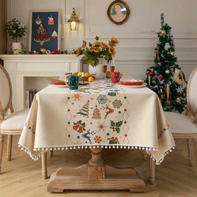 Christmas Christmas Decoration Table Clothyarn-Dyed Jacquard White Ball Decorative Tablecloth Rectangular Coffee Table Cloth Table Cloths Y251113