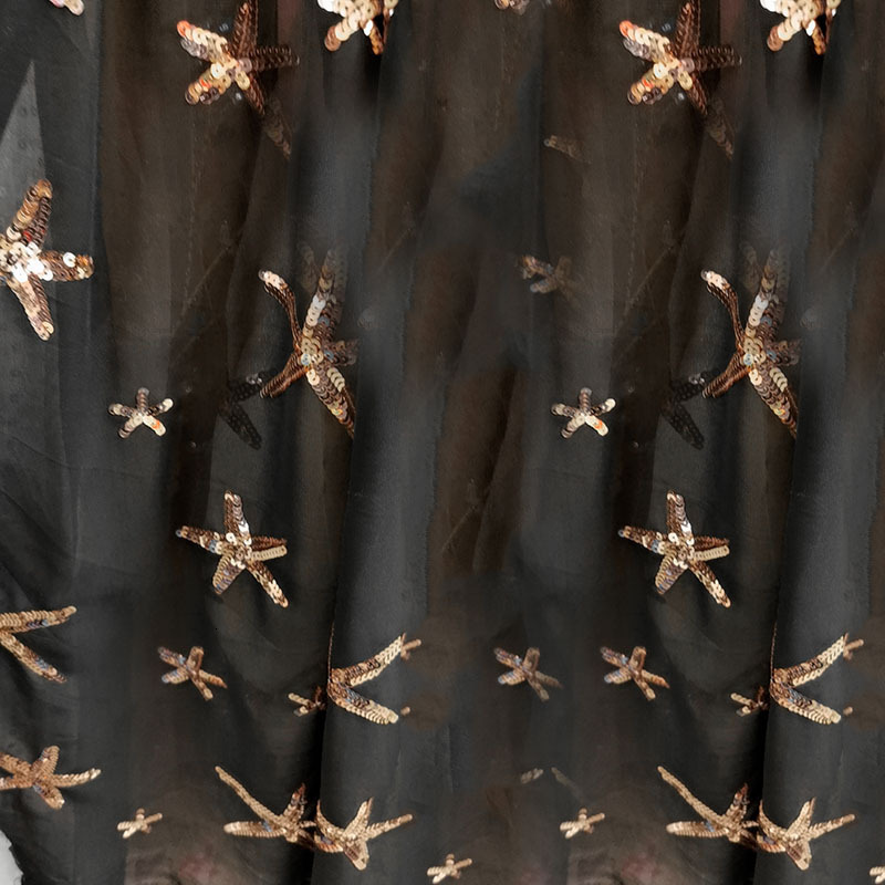 Yx2025 New Multi-color Half High Collar Sequin Slit Lantern Sleeve Big Swing Dress Chiffon Dress