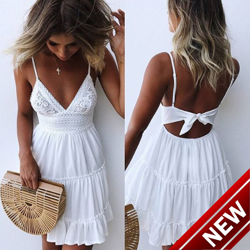 Sexy backless camisole dress 2025 summer pleated small hem A-line mid skirt womens clothing