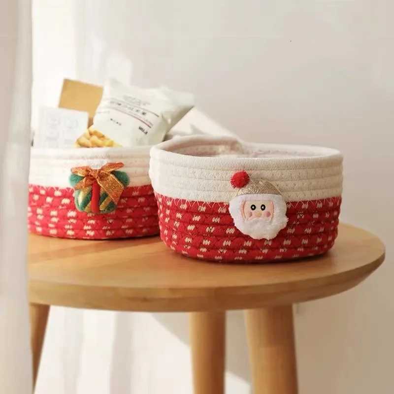 Christmas Cute Woven Basket Shelf Desk Storage Organizer Cotton Rope Braided Basket for Car Keys Dog Toys Makeups Christmas Decor Y251113
