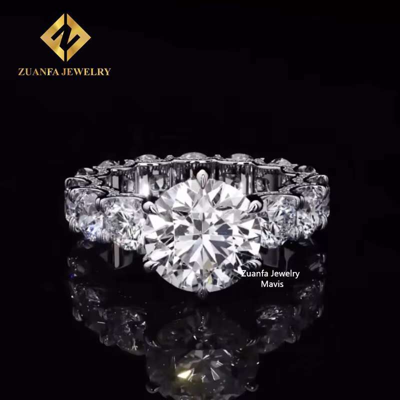 Women Luxury Fully Iced Out Diamond Wedding Rings 10K 14K Solid Gold D VVS 3CT Round Brilliant Cut Moissanite Engagement Ring