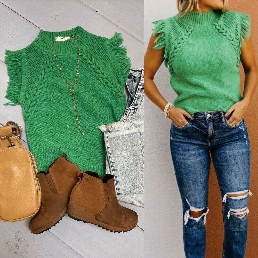 Women's clothing 2025 new TK women's woolen top casual weave sleeveless sweater vest