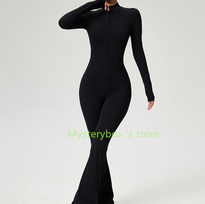 Yoga Outfit Wear Jumpsuit Bodysuit Bell-bottoms Outfits Zipper c Yoga Dance Fitness Tight Fitting Sports Women Ladies Clothes Suits Mysterybox Store
