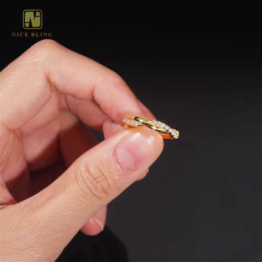 Unique Bridal Jewelry 925 Sterling Silver Moissanite Diamond Twist Rope Engagement Eternity Band Ring